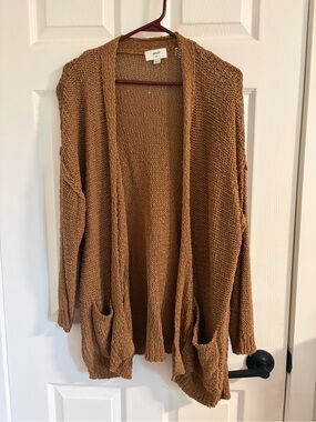aerie Open-Front Knit Cardigan in Camel